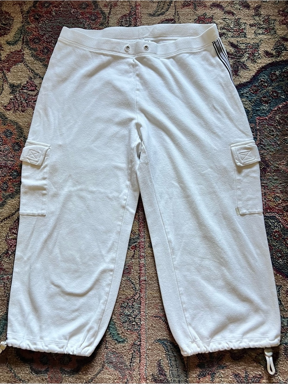 Vintage White Cargo Capri Sweatpants with Cinch
